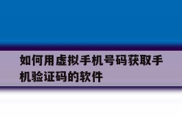 如何用虚拟手机号码获取手机验证码的软件